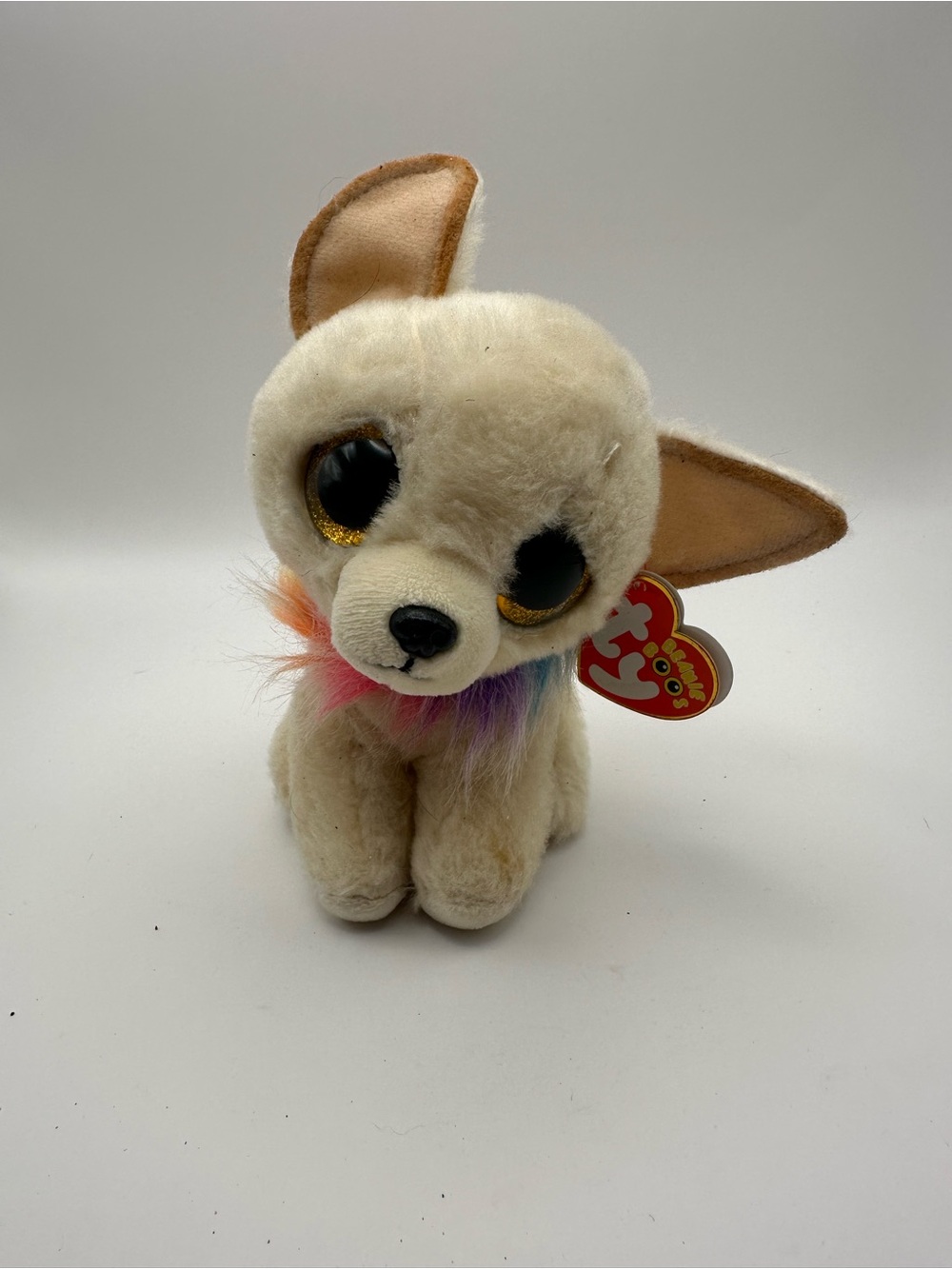 Ty Beanie Boos Chewey Plush Chihuahua Dog w/ Rainbow Fur Collar (2016)